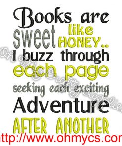 Buzzing Books Embroidery Design