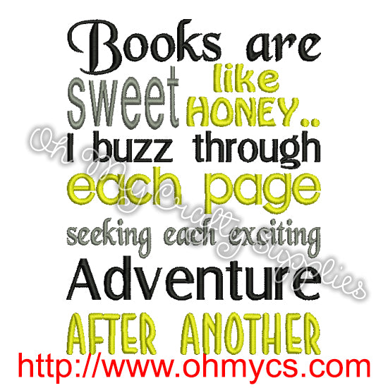 Buzzing Books Embroidery Design