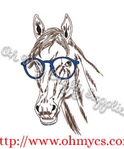 Horse Sketch with Glasses Embroidery Design