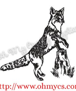 Hunting Fox on Log Embroidery Design