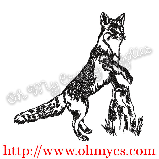 Hunting Fox on Log Embroidery Design