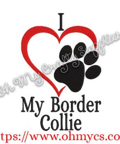 I Heart My Border Collie Embroidery Design