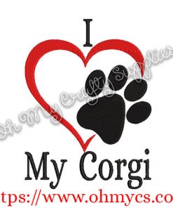 I Heart My Corgi Embroidery Design