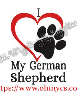 I Heart My German Shepherd Embroidery Design