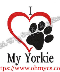 I Heart My Yorkie Embroidery Design