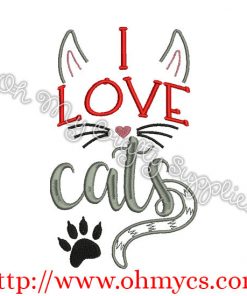I Love Cats Embroidery Design