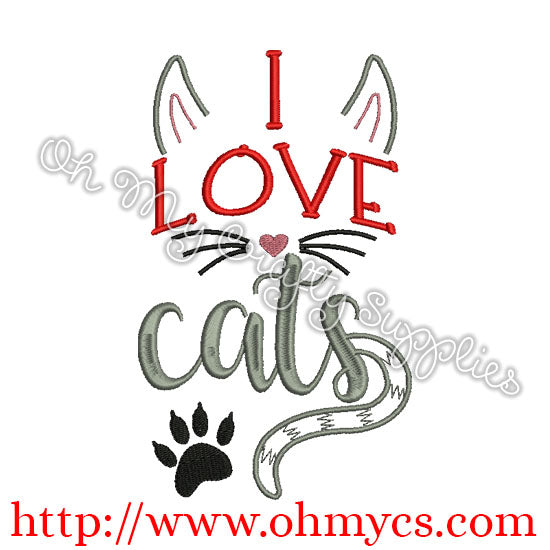 I Love Cats Embroidery Design