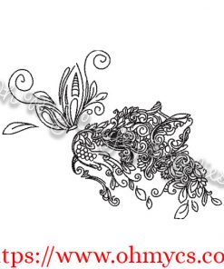 Leafy Cat Embroidery Design