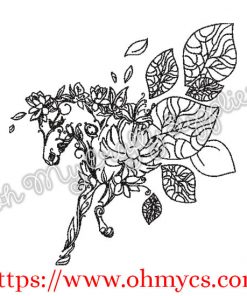 Leafy Horse Sketch Embroidery Design