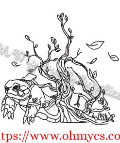 Leafy Turtle Embroidery Design