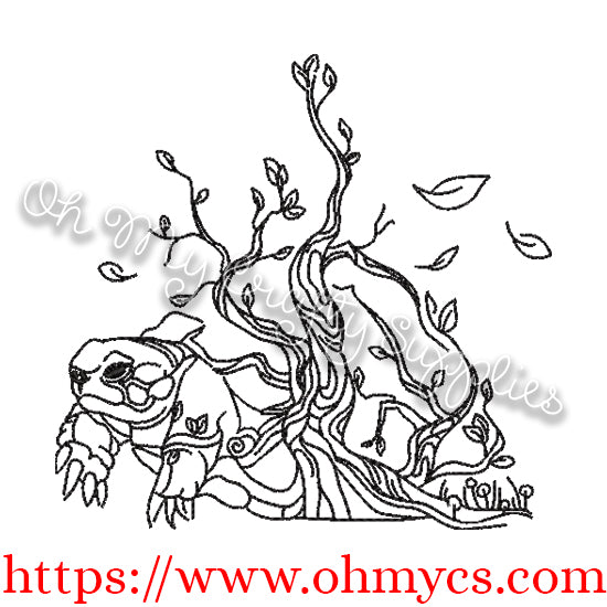 Leafy Turtle Embroidery Design