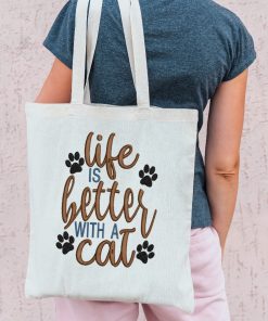 Life is better with a cat Embroidery Design