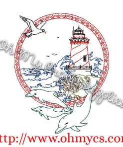 Scenic Lighthouse Embroidery Design