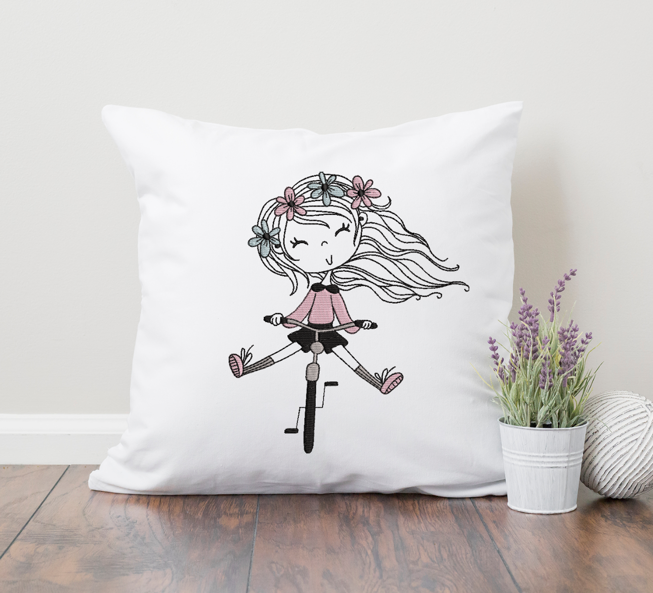 Little MIss Bike Embroidery Design
