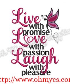 Live Love Laugh Butterfly Embroidery Design