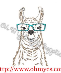 Llama Sketch with Glasses Embroidery Design