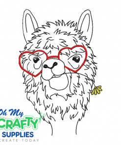Sketch Glasses Llama Flower Embroidery Design