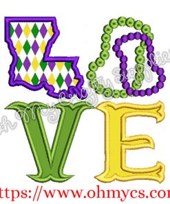 Mardi Gras Love Applique Design