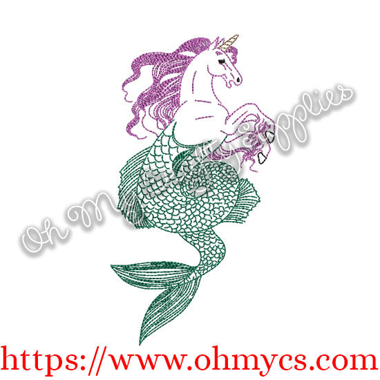 Henna Mythical Mer-Corn Embroidery Design