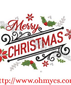 Merry Christmas Holly Swirls Embroidery Design