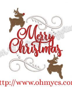 Merry Christmas Reindeer Embroidery Design