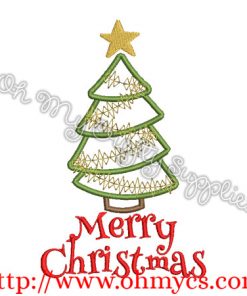 Merry Christmas w Tree Embroidery Design
