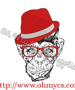 Monkey in Hat Embroidery Design
