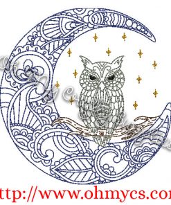 Henna Moon Owl Embroidery Design