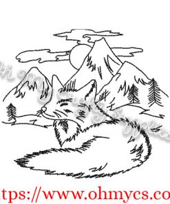 Mountain Fox Sketch Embroidery Design