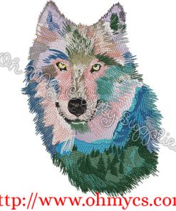 Mountain Scenic Wolf Face Embroidery Design