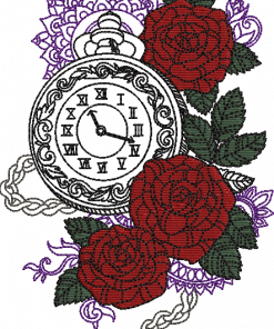 Steam Punk Rose Clock Embroidery Design