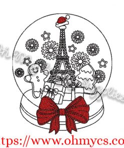 Paris Snow Globe Embroidery Design