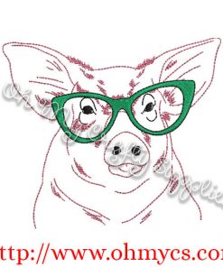 Pig Sketch with Glasses Embroidery Design