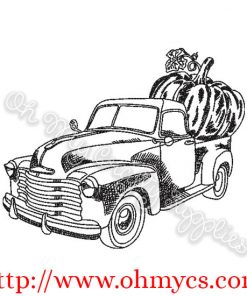 Pumpkin Truck Sketch Embroidery Design