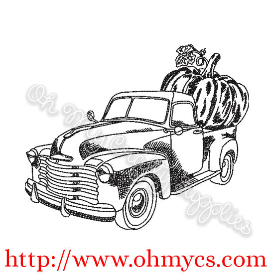 Pumpkin Truck Sketch Embroidery Design