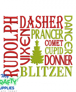 Reindeer Names Embroidery Design
