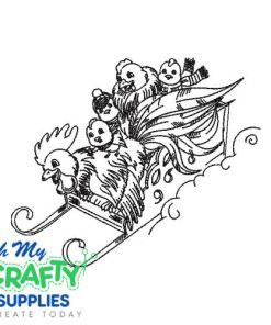 Rooster Family Sleigh Ride Embroidery Design