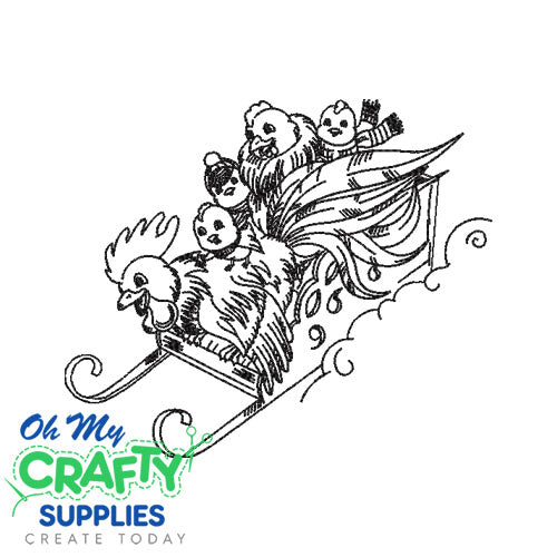 Rooster Family Sleigh Ride Embroidery Design
