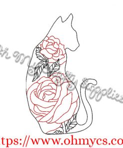 Rose Cat Embroidery Design