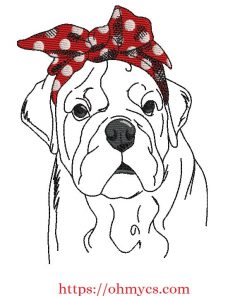 Sketch English Bulldog with Bow Embroidery Design