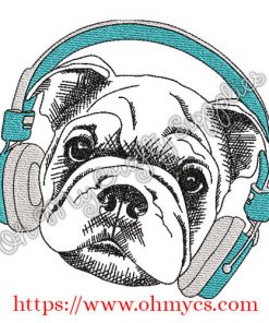 Sketch Shar Pei with Headphones Embroidery Design