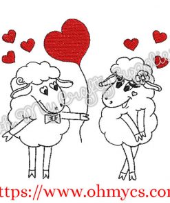 Sheep Couple Heart Balloon Embroidery Design