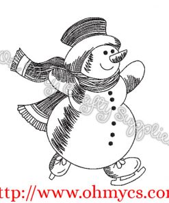 Sketch Skating Snowman Embroidery Design