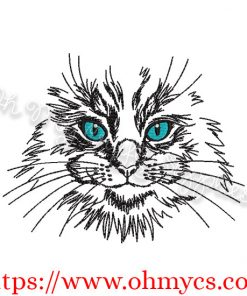 Sketch Cat Face Embroidery Design