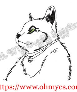 Sketch Cat with Bell Embroidery Design