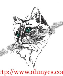 Sketch Cat with Colored Eyes Embroidery Design