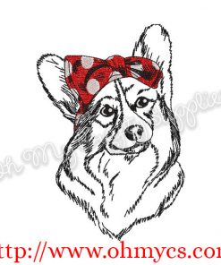 Sketch Corgi Embroidery Design