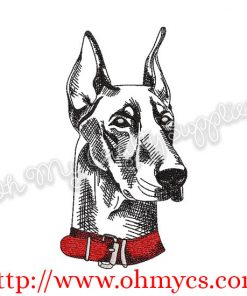 Sketch Doberman with Collar Embroidery Design