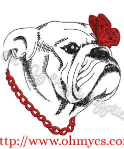Sketch Dog with Butterfly Embroidery Design