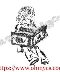 Sketch Girl Reading Book Embroidery Design